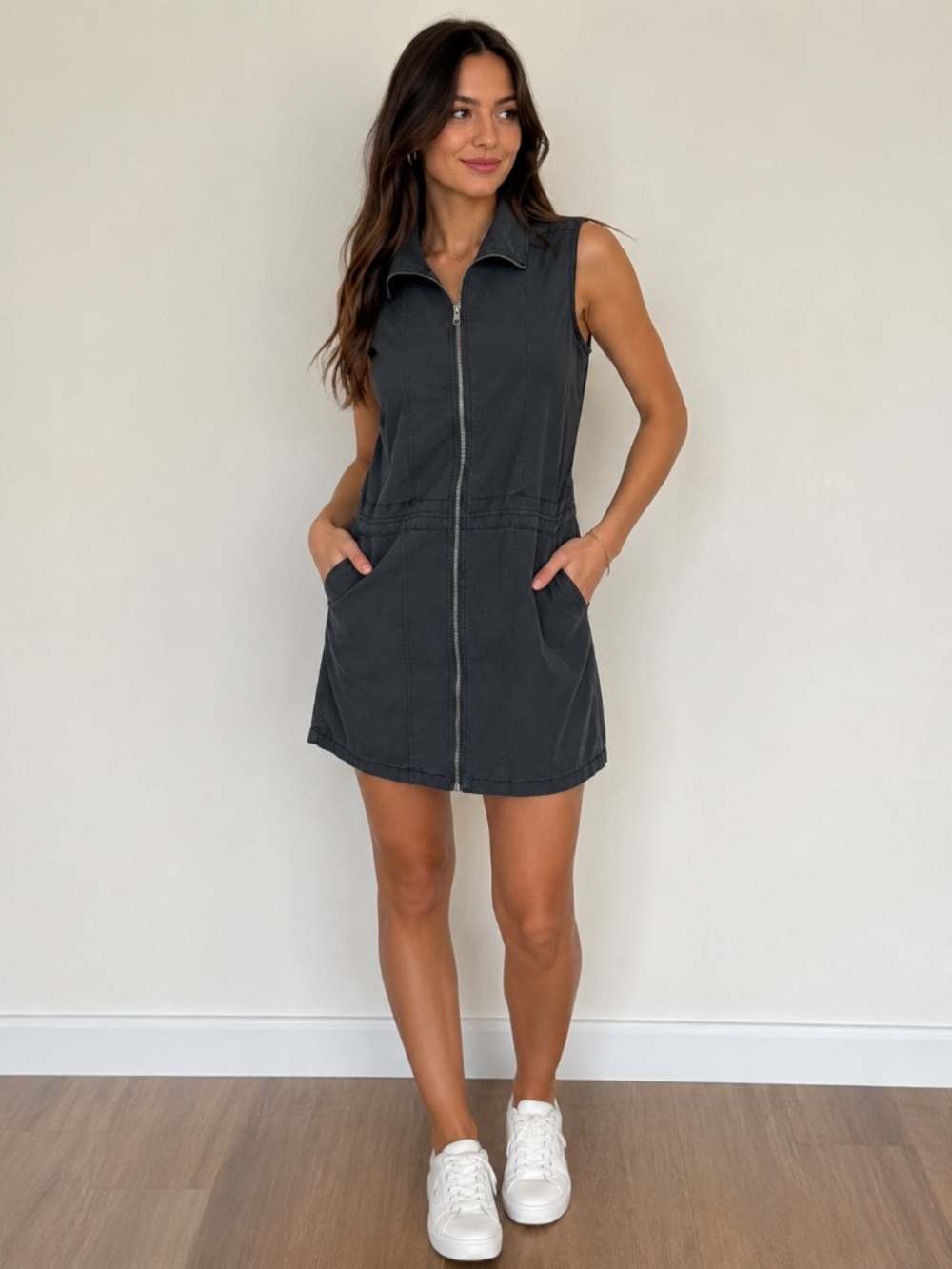 Bench Black Zip Front Sleeveless Dress | Funnel Neck | Size M
